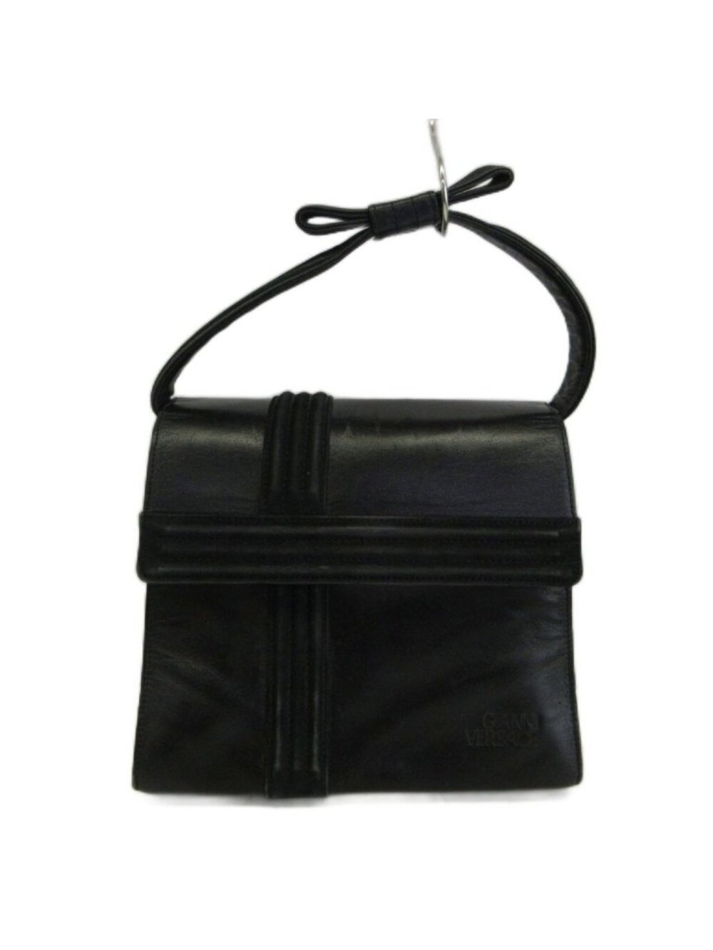 Versace Gianni Vintage Square Mini Handbag Leather Suede Ribbon Logo Black